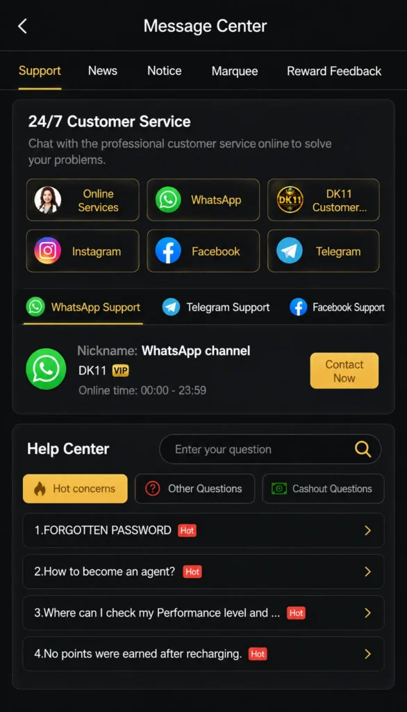 DK11 Game Help center